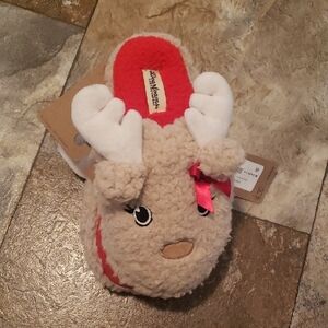 Dearfoams S 5 6 Tan Reindeer Deer Slippers Red Bow